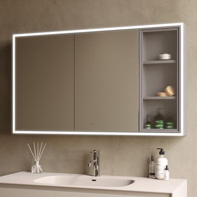 Triple Door Beige Bathroom Mirror Cabinet with Lights Demister & Shaver Socket 1200 x 700mm- Sidra