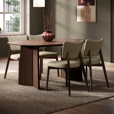 Walnut Dining Table Set with 4 Beige Faux Leather Curved Back Dining Chairs - Seats 4 - Rivo