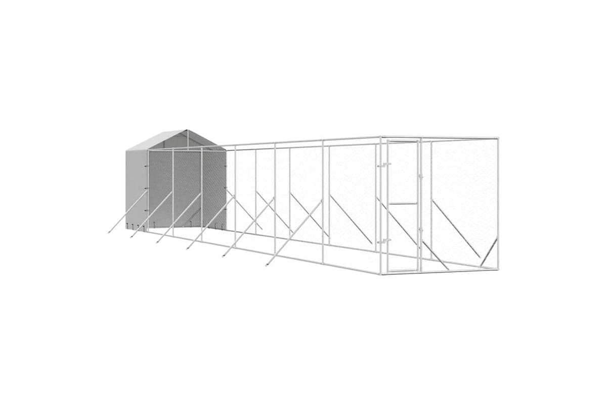 Vidaxl 3190477 Outdoor Dog Kennel With Roof Silver 2x14x2.5 M Galvanised Steel