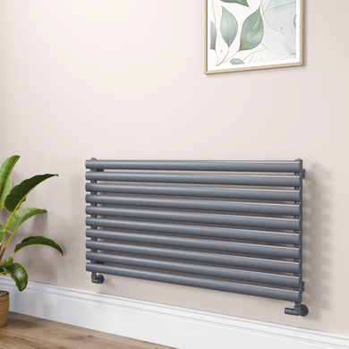 Sorrento Linea Dark Grey Anthracite Oval Designer Radiator 590x1200mm Single Panel 2863 BTU - Horizontal Bars