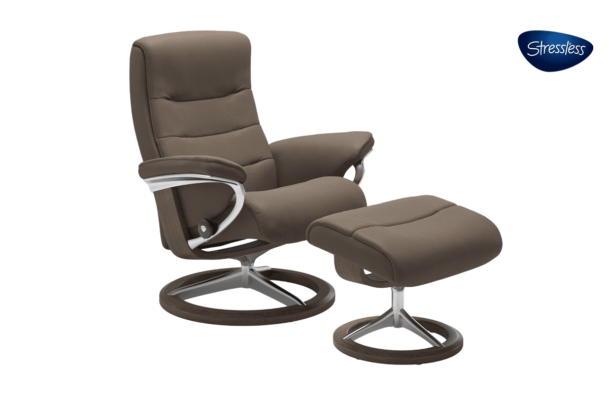 Stressless Nordic Recliner Signature Base with Footstool | Leather | Walnut