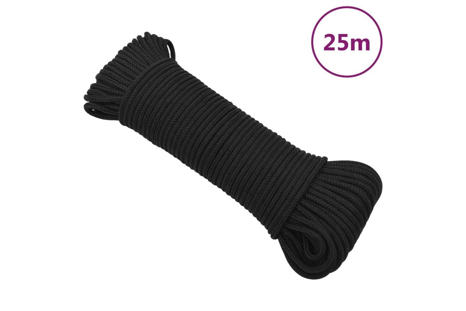 vidaXL 152491 Boat Rope Full Black 5mm 25 M Polypropylene