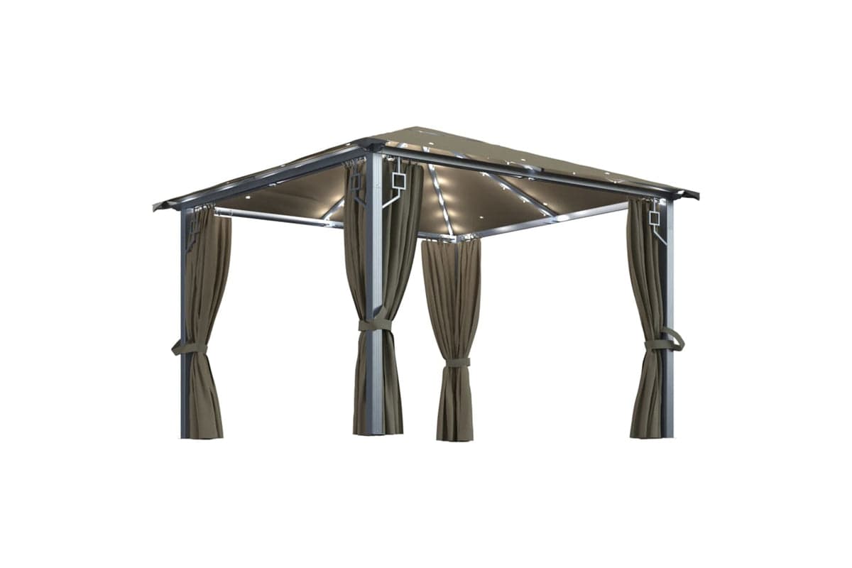 Vidaxl 3070334 Gazebo With Curtain&led String Lights 3x3 M Taupe Aluminium