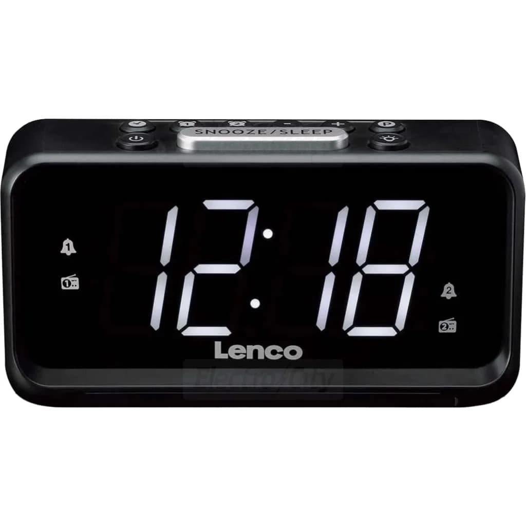 Lenco FM Clock Radio with Dual Alarm and Night Light | Black