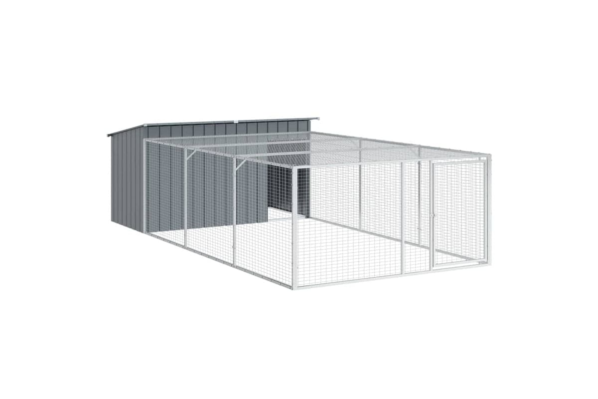 vidaXL 3214225 Dog House With Run Anthracite 197x396x110cm Galvanised Steel