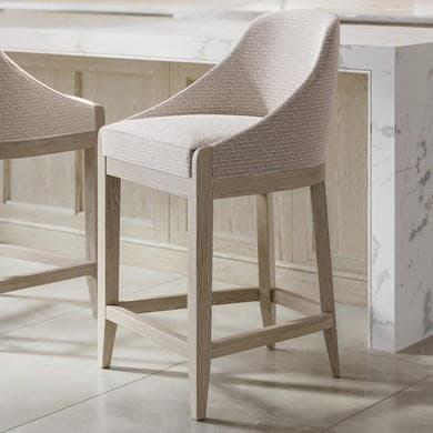 ALMOST PERFECT - Beige Textured Upholstered Kitchen Stool With Back - Etta