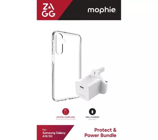 ZAGG Crystal Palace Lite Galaxy A16 Clear Case & Mophie 30 W USB Type-C Wall Charger Bundle