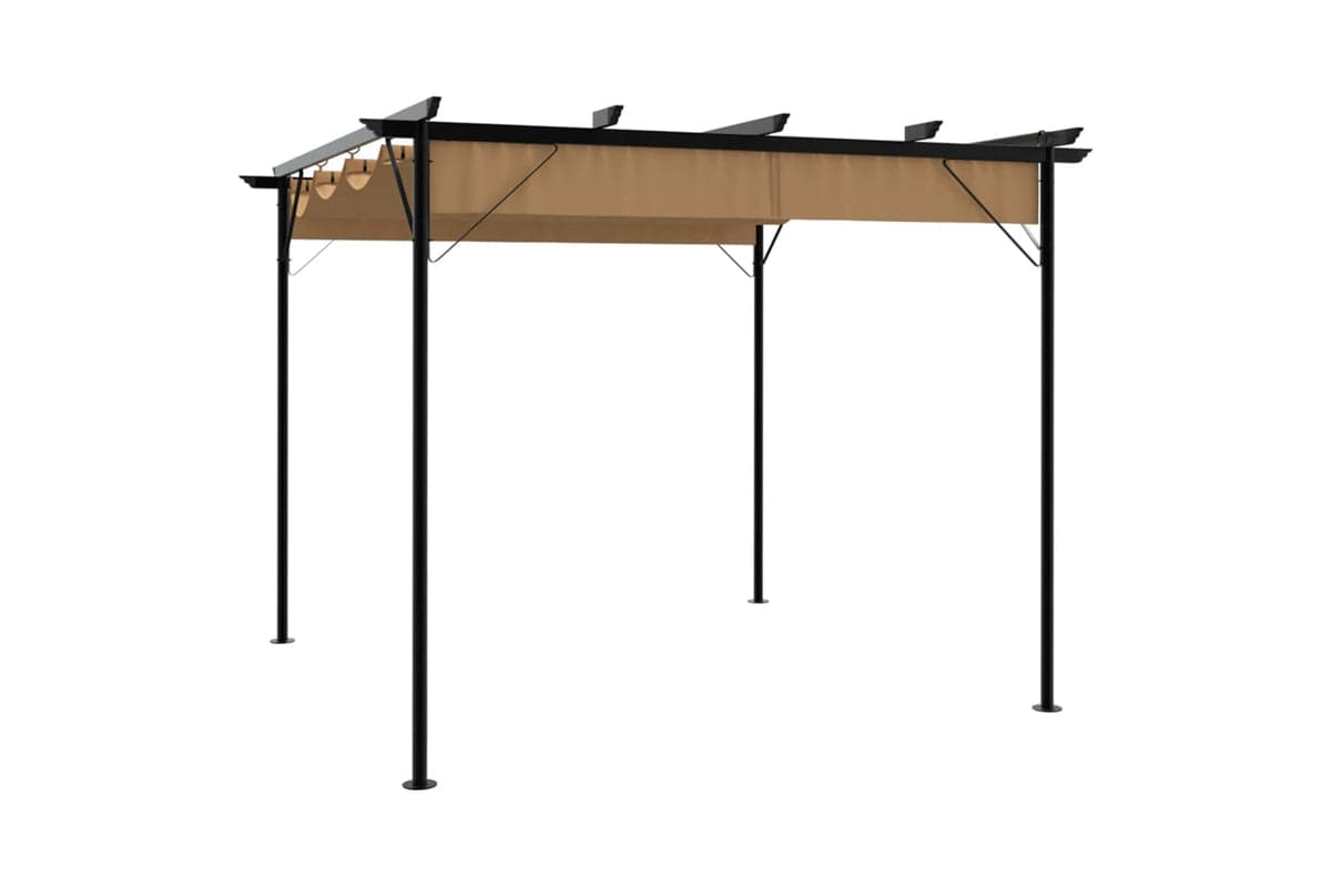 Vidaxl 312227 Pergola With Retractable Roof Taupe 3x3 M Steel