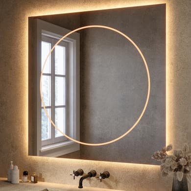 Square Front and Backlit Heated Bathroom Mirror with Lights 1000mm - Saturn