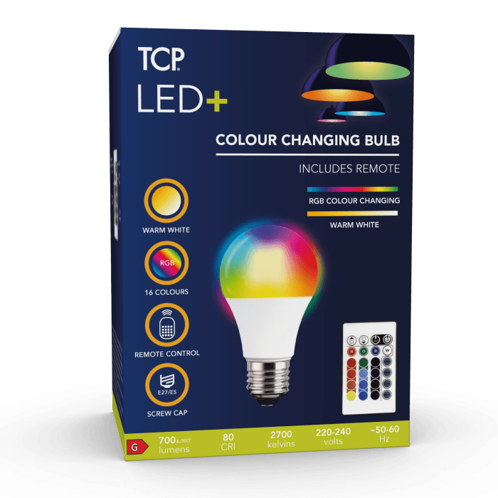 TCP TCPE27REM, LED+ RGB Light Bulb w/ Remote Control