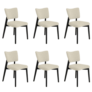 Set of 6 Beige Upholstered Dining Chairs with Black Legs - Greta