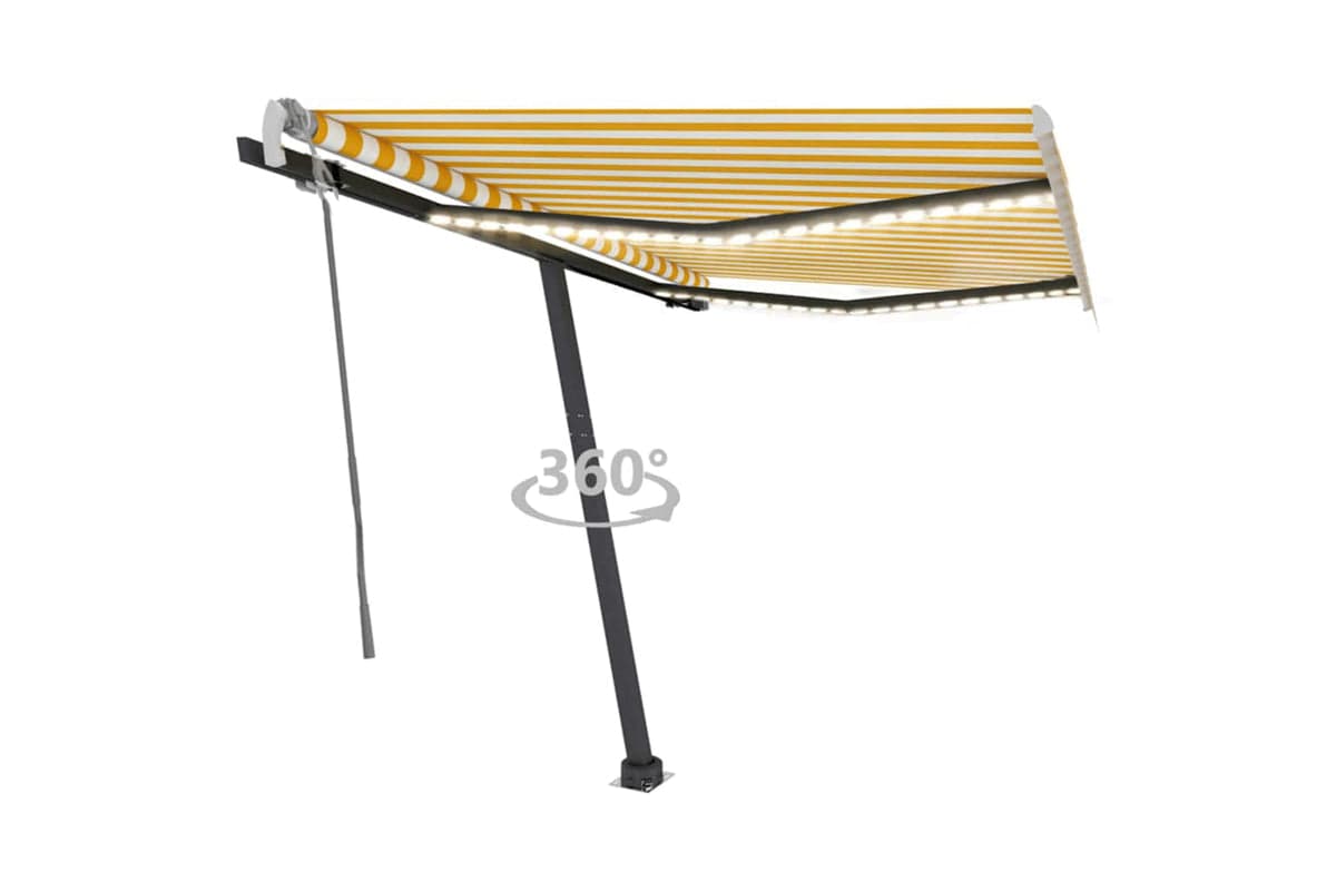 Vidaxl Manual Retractable Awning With Led 350x250 Cm Yellow And White
