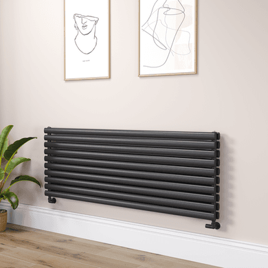 Sorrento Linea Midnight Black Oval Designer Radiator 590x1600mm Double Panel 5676 BTU - Horizontal Bars