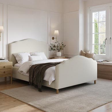Beige - Upholstered Side-Lift Ottoman Storage Bed with Legs - Marie