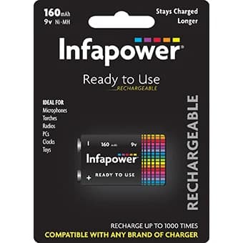 Infapower 9V 160mAh Rechargeable Battery - Black | 210060