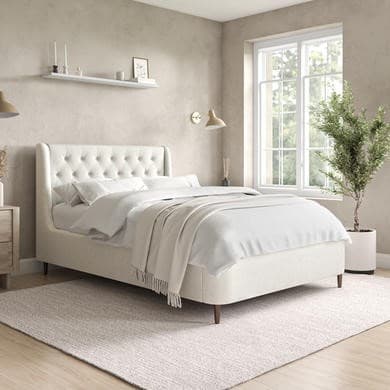 Cream - Upholstered End-Lift Chesterfield Ottoman Storage Bed with Legs - Amara