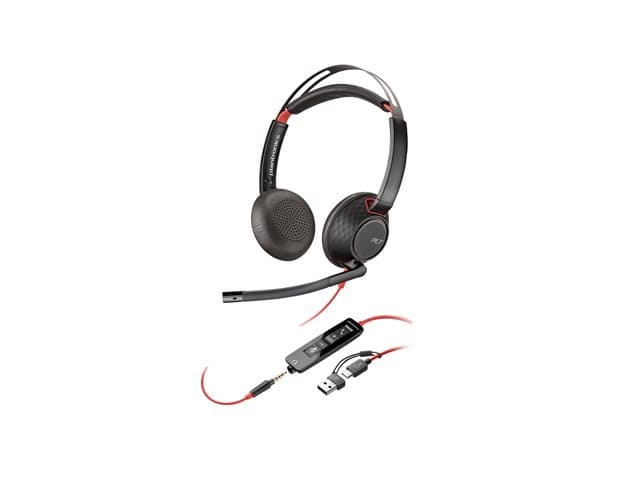 HP - Poly Blackwire 5220 - Headset - on-ear - wired - USB-C, 3.5 mm jack, USB-A - black - Certified for Skype for Business, Cisco Jabber Certified, Avaya Certified, Certified for Microsoft Teams, Zoom Certified, UC certified, Works With Chromebook Certified