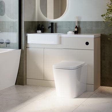 1100mm Beige Left Hand Toilet and Sink Unit with Square Toilet and Black Fittings - Bali