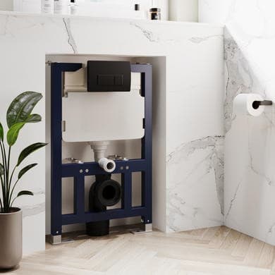 820mm Wall Hung Toilet Frame & Matt Black Pneumatic Dual Flush Plate with Concealed Cistern - Elira