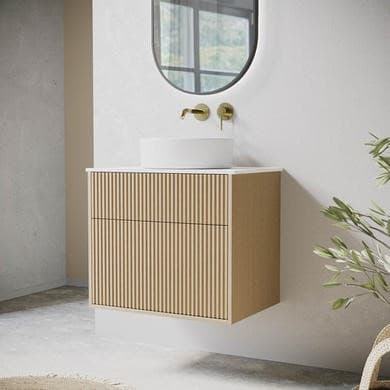650mm Wooden Fluted Wall Hung Countertop Vanity Unit with Basin - Matira