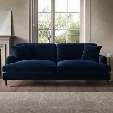 Navy Blue Velvet 4 Seater Sofa - Payton
