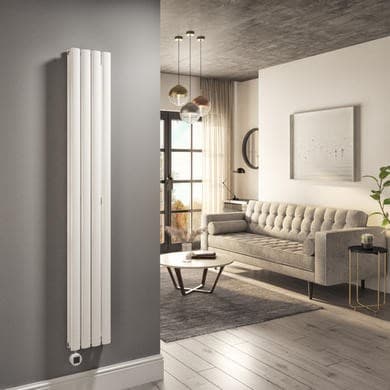 Refurbished White Electric Vertical Designer Radiator 1.2kW with Wifi Thermostat - Double Panel H1600xW236mm