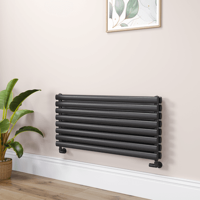 Sorrento Linea Midnight Black Oval Designer Radiator 472x1000mm Double Panel 2952 BTU - Horizontal Bars