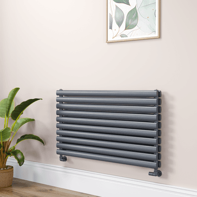 Sorrento Linea Dark Grey Anthracite Oval Designer Radiator 590x1000mm Double Panel 3693 BTU - Horizontal Bars