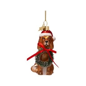 Gold Christmas Dog with Wreath Glass Tree Decoration 9cm