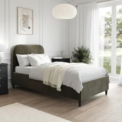 ONLY OPENED - Khaki Green Velvet Single Bed Frame - Zara