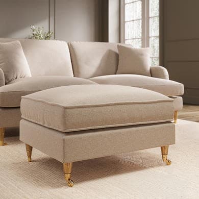 Large Beige Woven Footstool - Payton