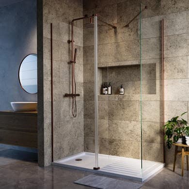 1400x900mm Bronze Walk-In Rectangular Shower Enclosure with Hinged Flipper Return Panel - Corvus