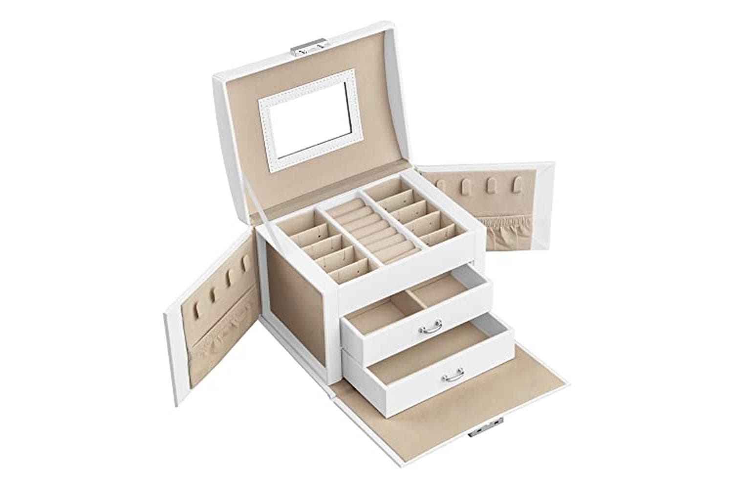 Songmics JBC154W01 Lockable Jewelry Box | White