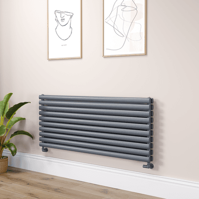 Sorrento Linea Dark Grey Anthracite Oval Designer Radiator 590x1400mm Double Panel 5014 BTU - Horizontal Bars