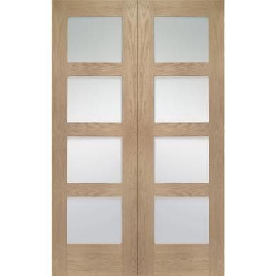 Internal Oak Glazed 4-Panel Shaker French Doors with Clear Glass - Unfinished - 4 Light - XL Joinery