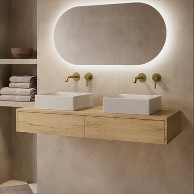 1200mm Oak Wall Hung Countertop Vanity Unit with Square Basin - Lugo