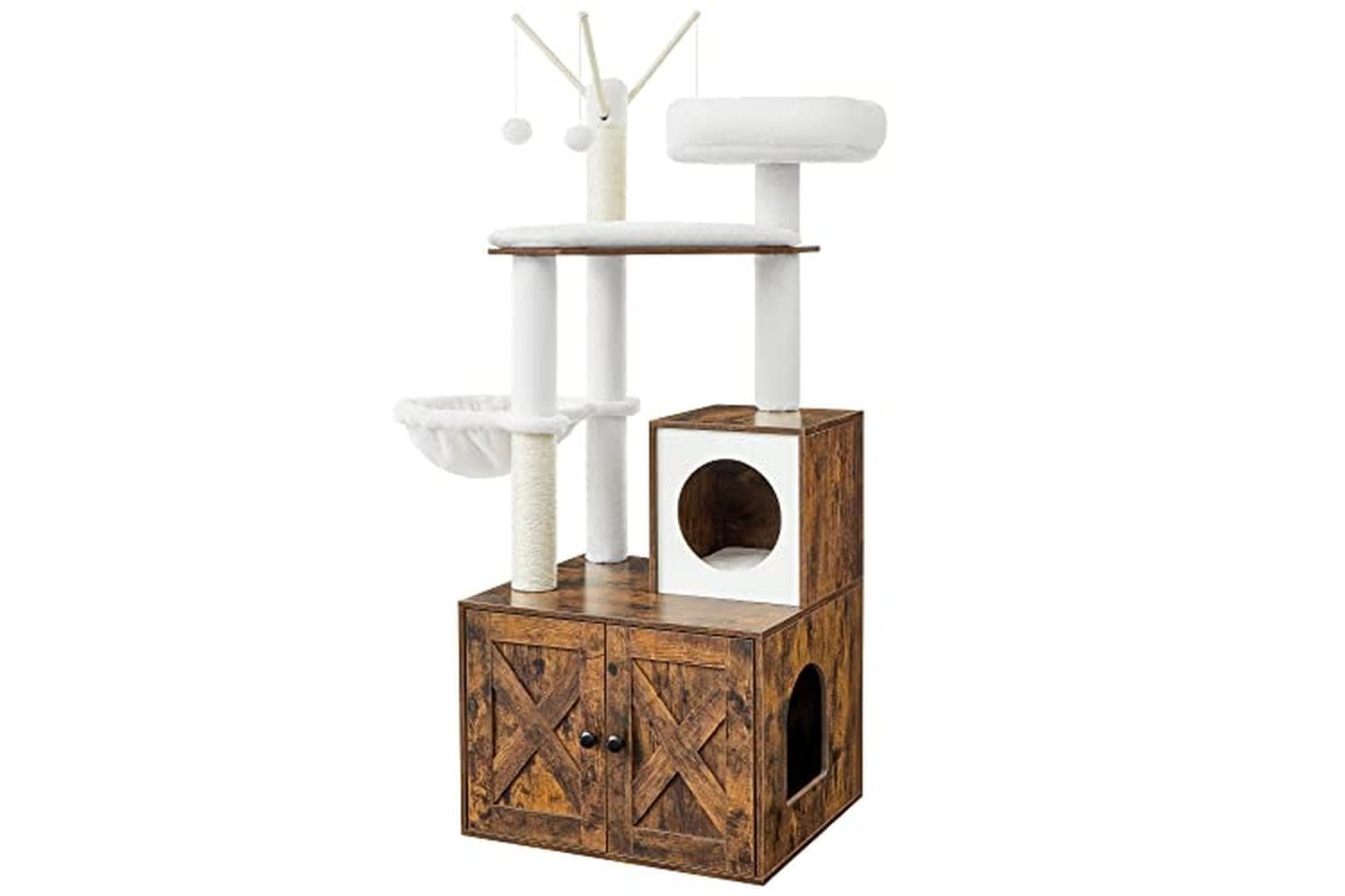 Feandrea Cat Scratching Post With Litter Tray | Cat Furniture | Wood Chipboard & Sisal | 57.5 X 50 X 140 Cm