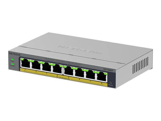 NETGEAR - Easy Smart GS108EP - Switch - L3 - smart - 8 x 10/100/1000 (PoE+) - desktop, wall-mountable - PoE+ (62 W)
