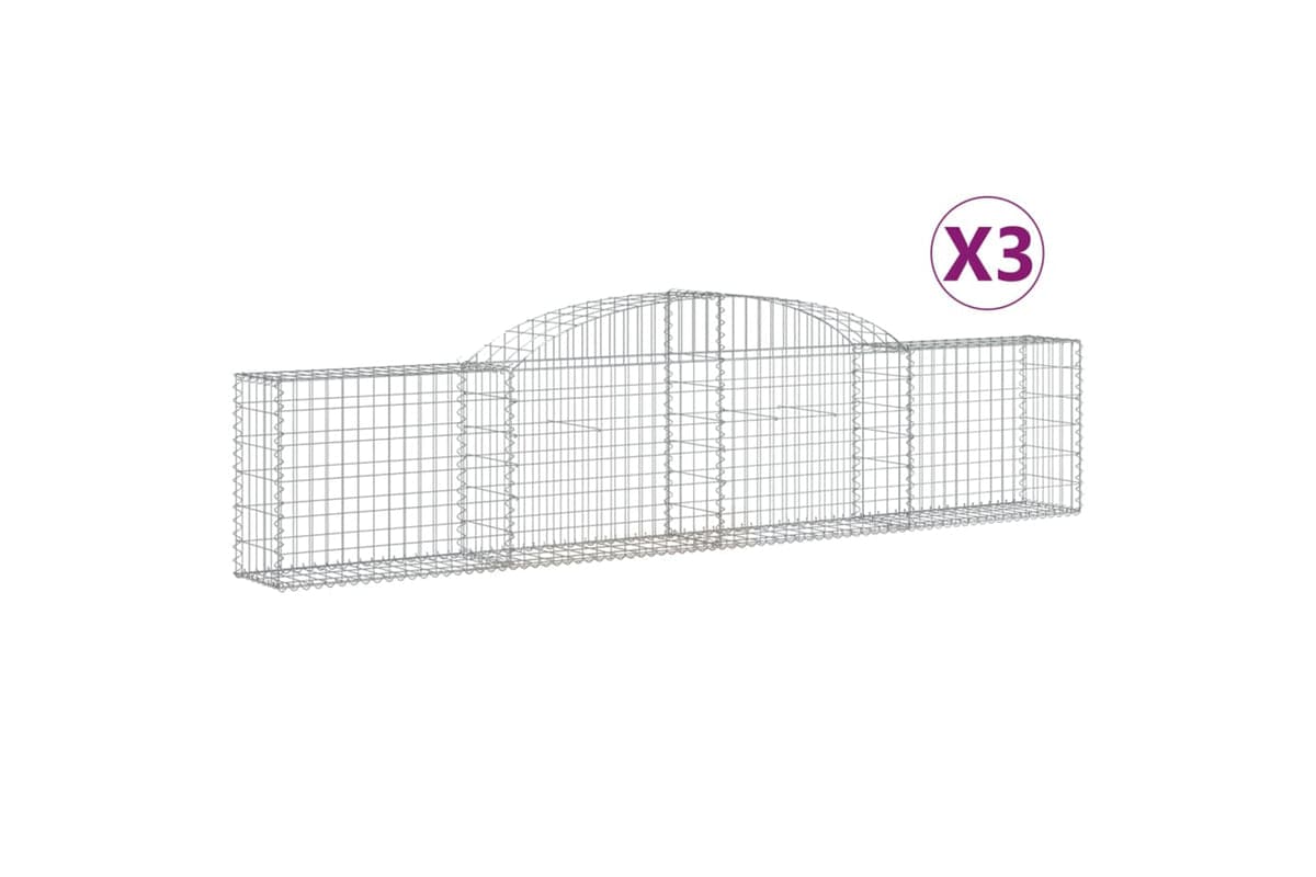 vidaXL 3146486 Arched Gabion Baskets 3 Pcs 300x30x60/80cm Galvanised Iron