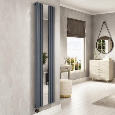 Anthracite Vertical Smart Smart Electric Radiator with Mirror - 1200W - H1800xW500mm - Bathroom Safe