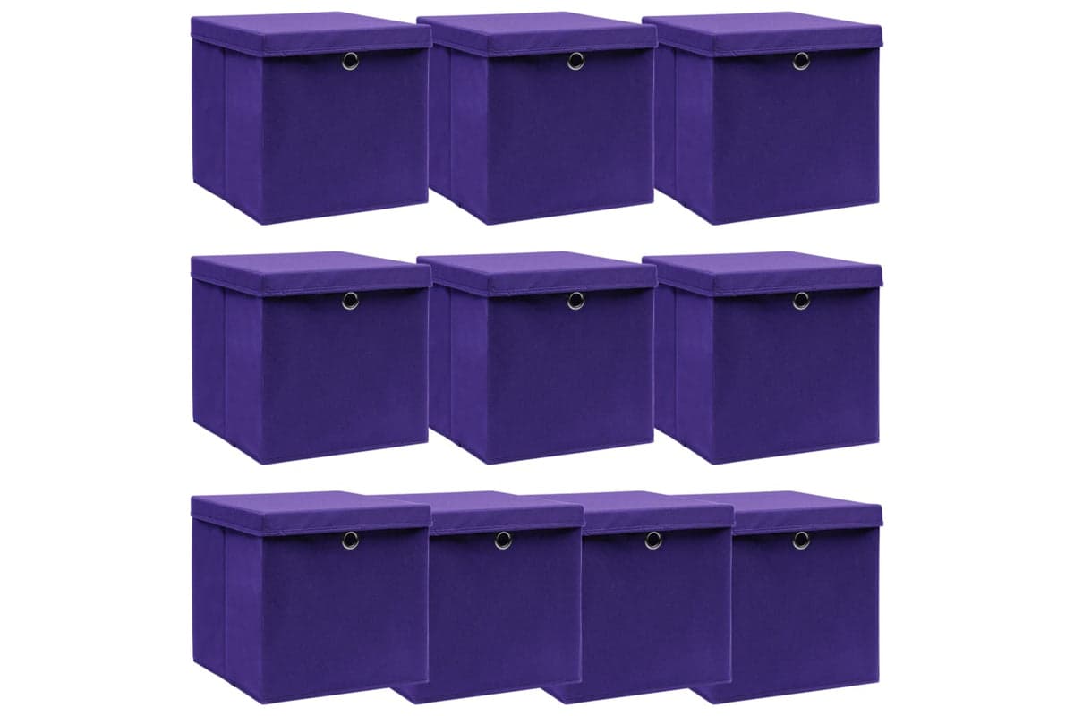 Vidaxl 288356 Storage Boxes With Lids 10 Pcs Purple 32x32x32 Cm Fabric