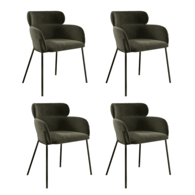 Set of 4 Green Velvet Curved Dining Chairs - Isla