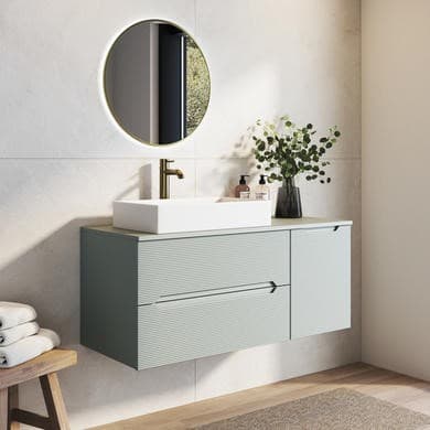 1200mm Green Fluted Wall Hung Countertop Vanity Unit with Basin - Melbourne