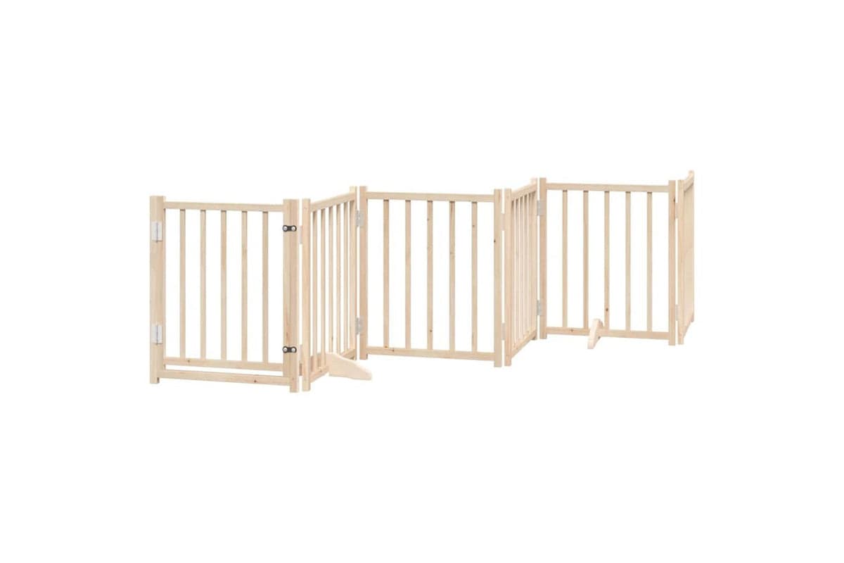 Vidaxl Dog Gate With Door Foldable 6 Panels 300 Cm Solid Wood Fir