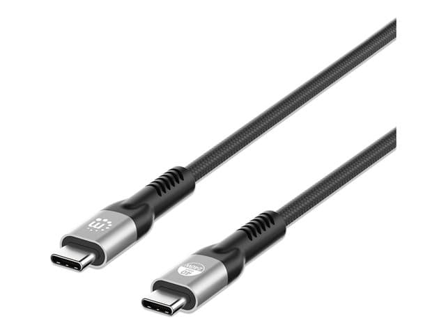 MANHATTAN - USB-C to USB-C Cable (240W), 1m, Male to Male, Black, Thunderbolt 4, 40 Gbps (USB4 Gen 3x2), Extended Power Range (EPR) charging up to 240W (Note additional USB-C 240W wall charger needed), Backwards compatible