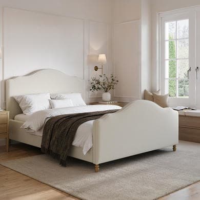 Beige - Upholstered Side-Lift Ottoman Storage Bed with Legs - Marie
