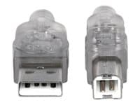 MANHATTAN - USB-A to USB-B Cable, 3m, Male to Male, Translucent Silver, 480 Mbps (USB 2.0), Hi-Speed USB, Lifetime Warranty, Polybag - USB cable - USB to USB Type B - 3 m