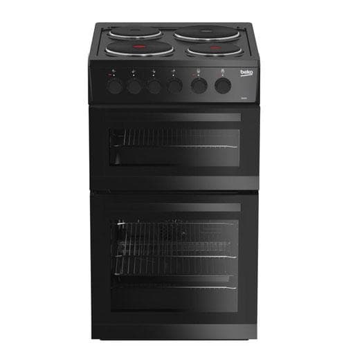 BEKO 50CM TWIN CAVITY FREESTANDING COOKER - 4 ZONE SOLID PLATE HOB - BLACK