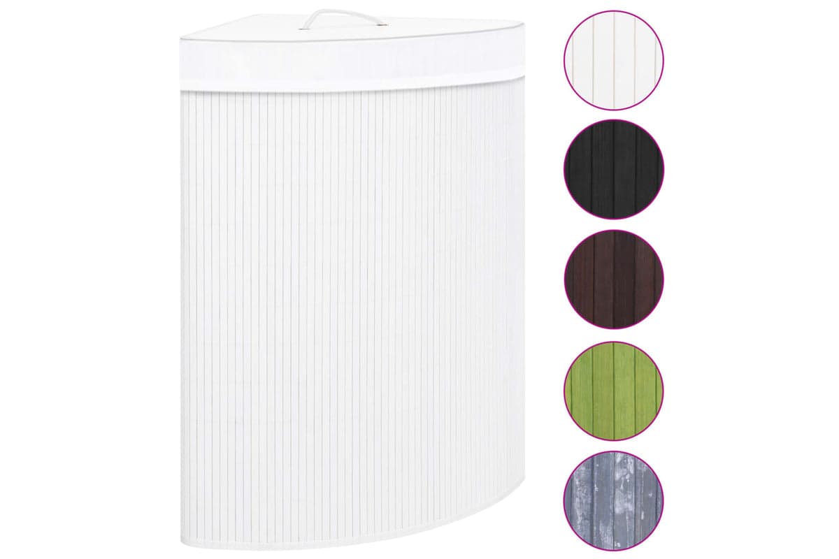 Vidaxl 320763 Bamboo Corner Laundry Basket White 60 L