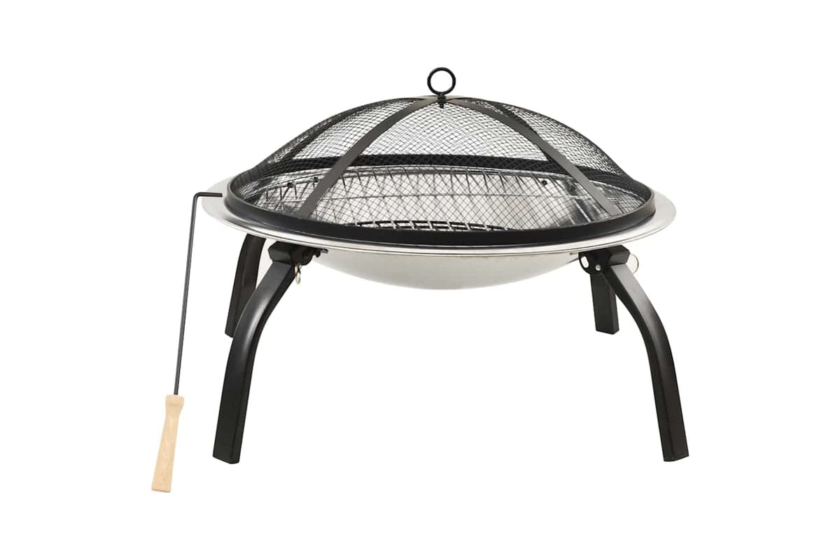 Vidaxl 2-in-1 Fire Pit And Bbq With Poker 56x56x49 Cm Stainless Steel